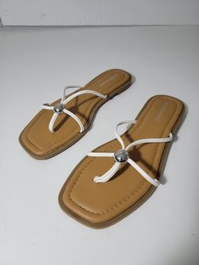 Andiamo Flat White Strap With Silver Detail Sandals Size  8½